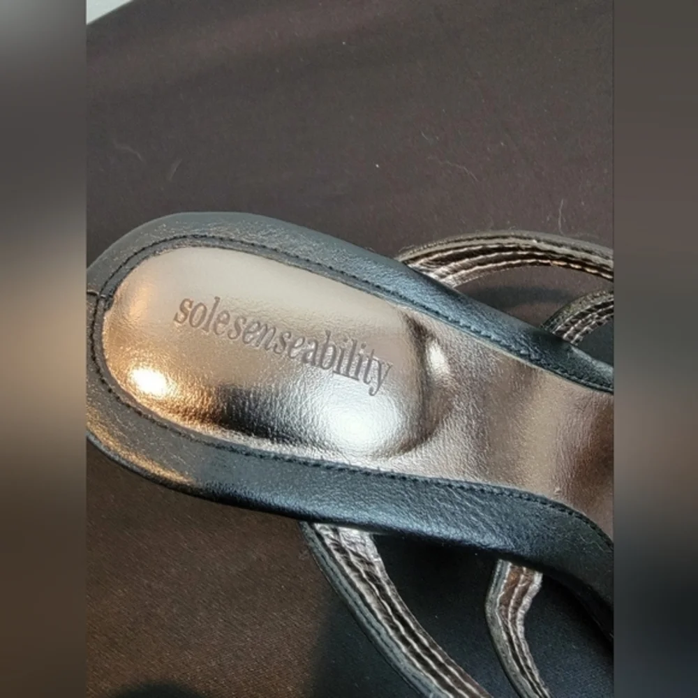 Sole Senseability Justine Black‎ & Silver Wedge Sandals Size 8